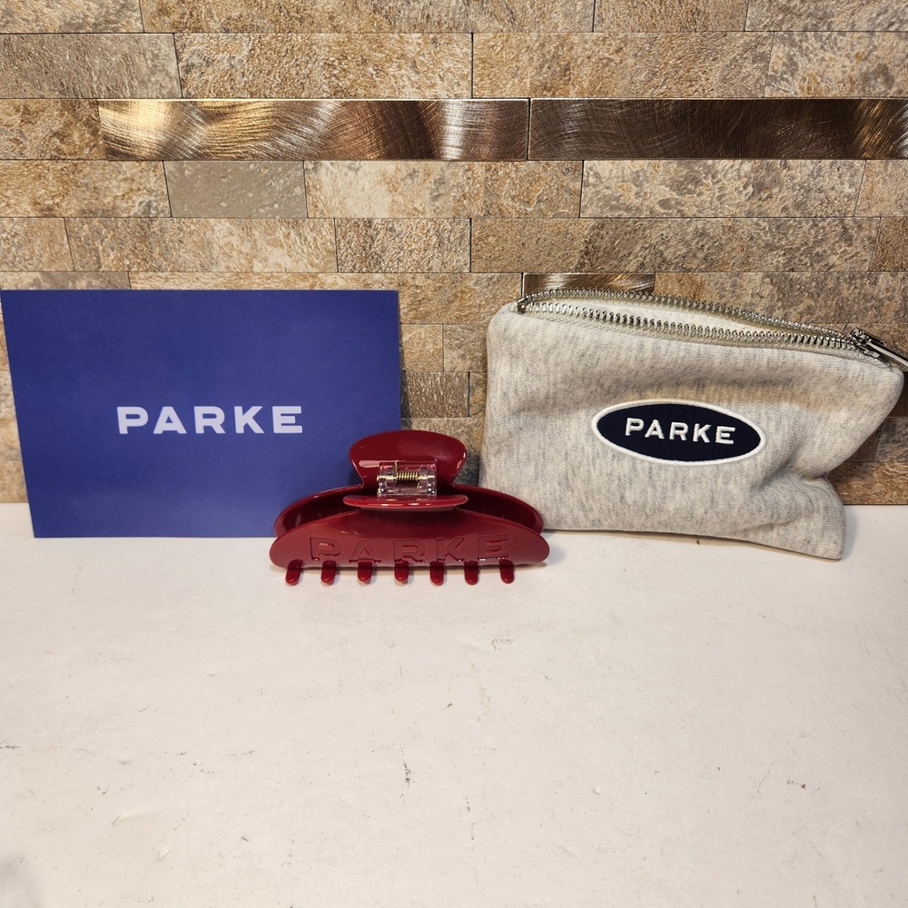 Parke Crimson Claw Clip Red Hair Accessory with Heather Gray Logo Pouch Set
